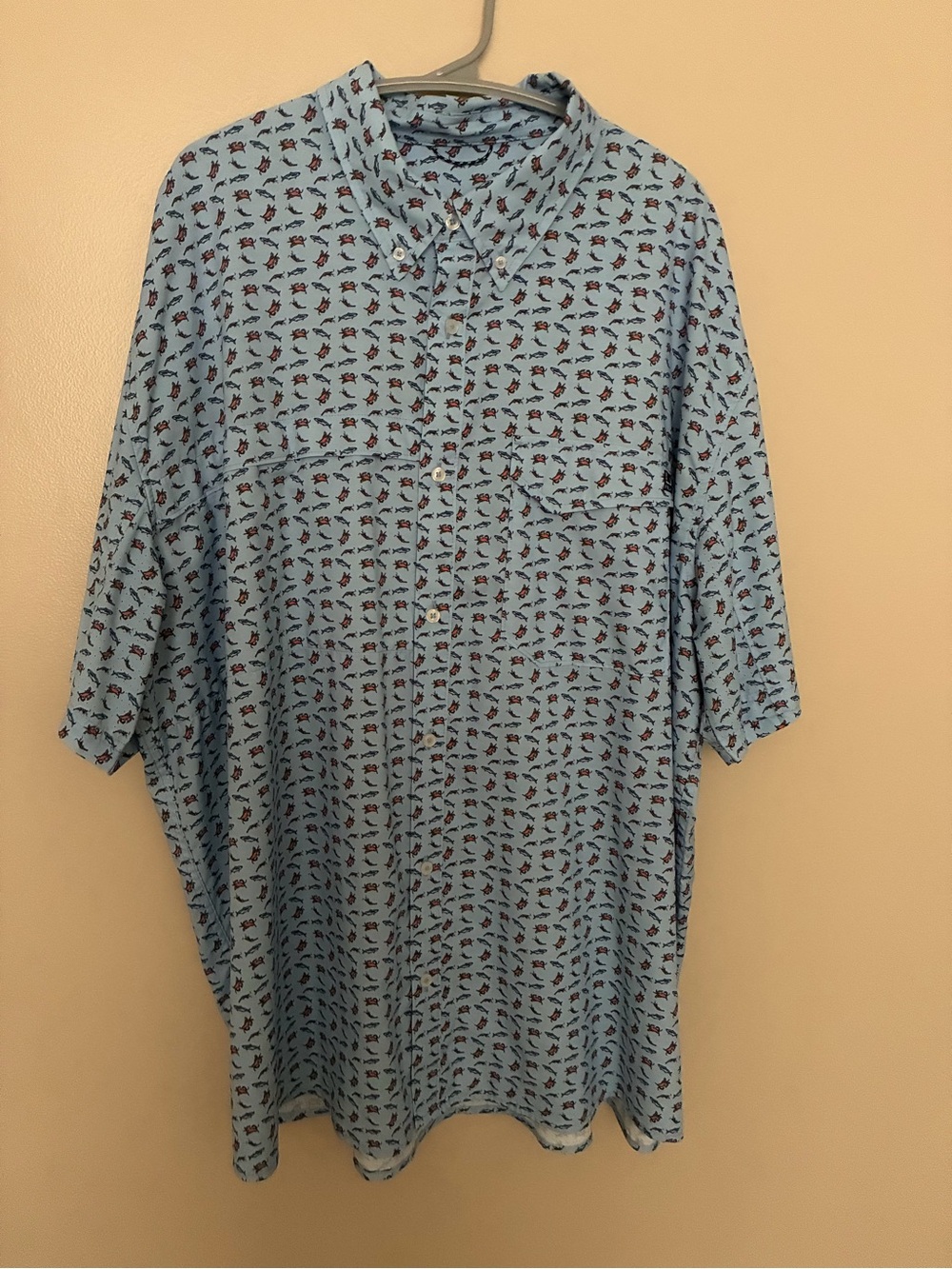 Huk Light Blue Short-Sleeve Button-Down Shirt with Fish Motif